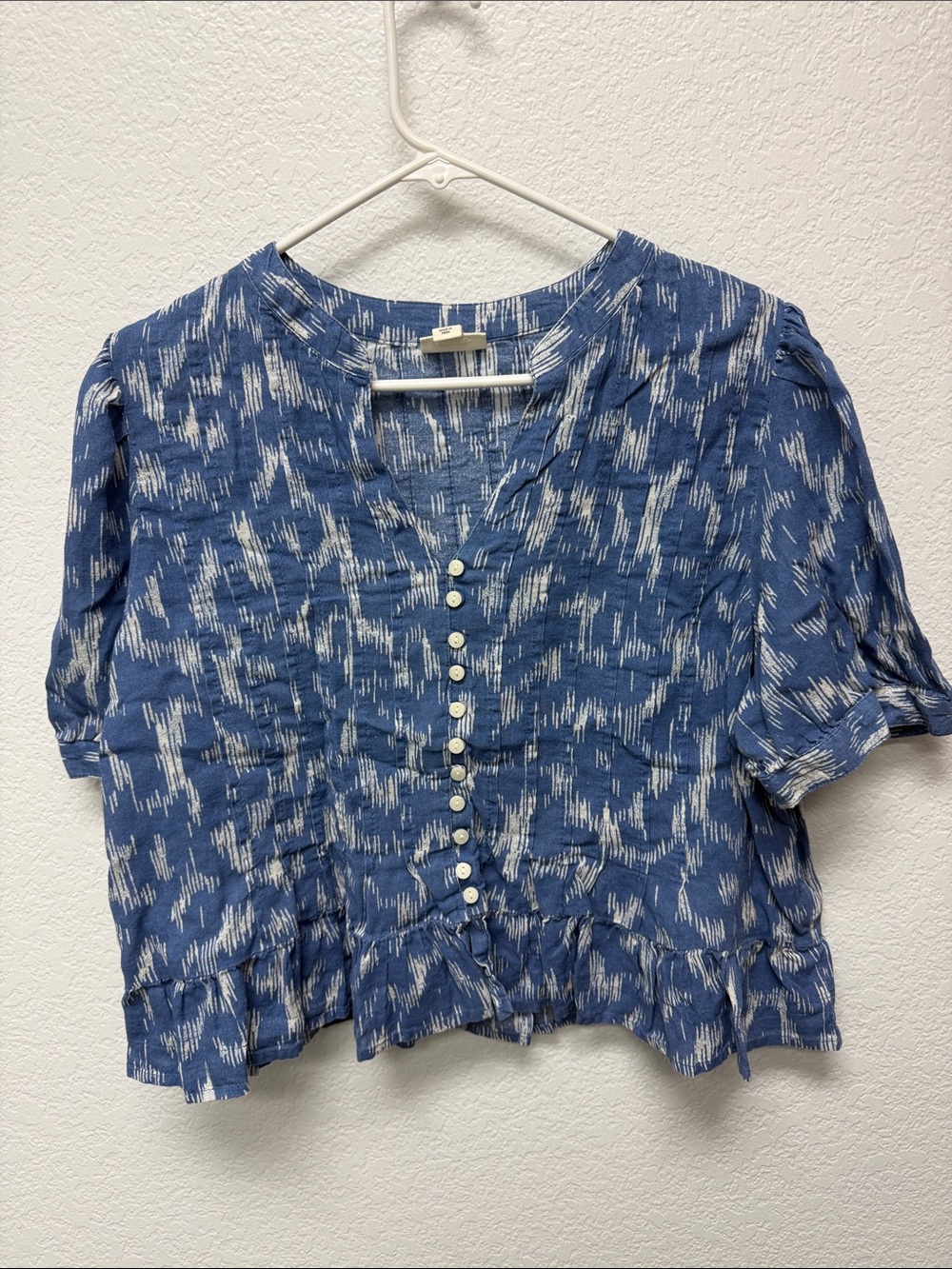 a.n.a Blue Patterned Button-Front Blouse